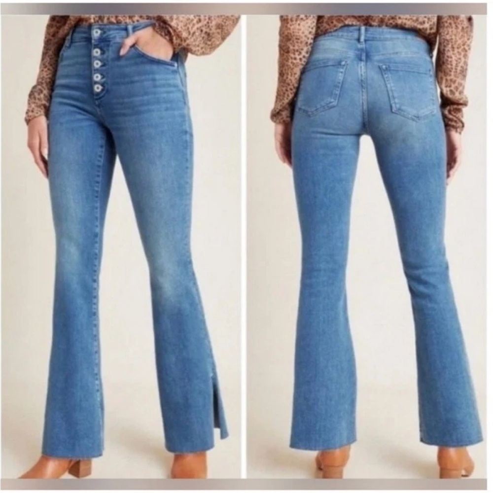 Anthropology Pilcro Letterpress High-Rise Bootcut Ankle Slit frayed Hem Size 26
